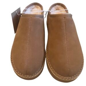 Bearpaw Womens Clog Slippers Suede Sheepskin Lined Tan M‎ L